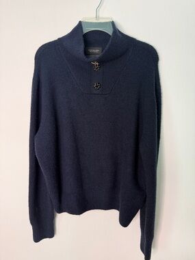 Scotch & Soda Cocktail Hour Navy High Neck Sweater Size L Button Detail